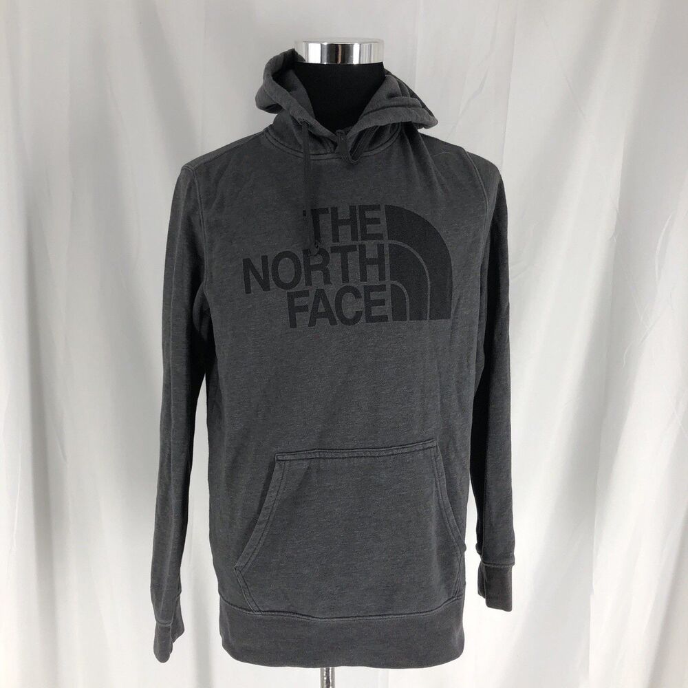 The North Face Logo Graphic Print Fleece Pullover Hoodie Gray Cotton Blend M